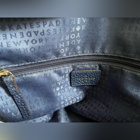Kate Spade deep royal blue Navy gold metal accents Leather Satchel NWOT - Picture 4 of 12